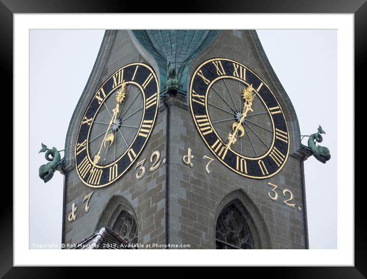 Zurich Clock  Framed Mounted Print by Rob Hawkins