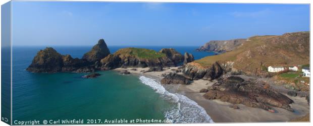 Kynance Cove in Cornwall, Panoramic. Canvas Print by Carl Whitfield