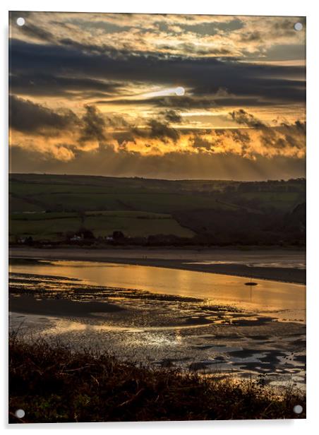 Gwbert Sunset, Ceredigion, Wales, UK Acrylic by Mark Llewellyn