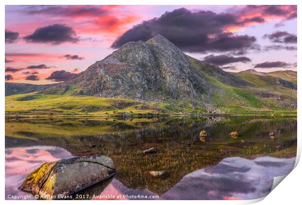Tryfan Mountain Sunset Print by Adrian Evans