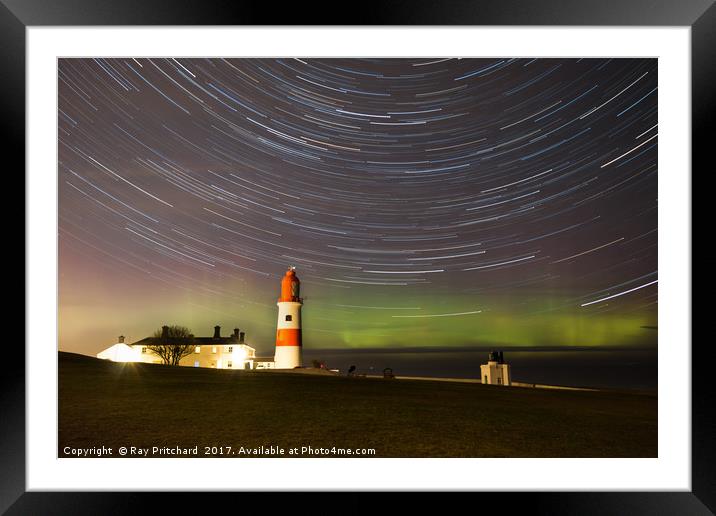 Aurora at Souter Lighthouse  Framed Mounted Print by Ray Pritchard