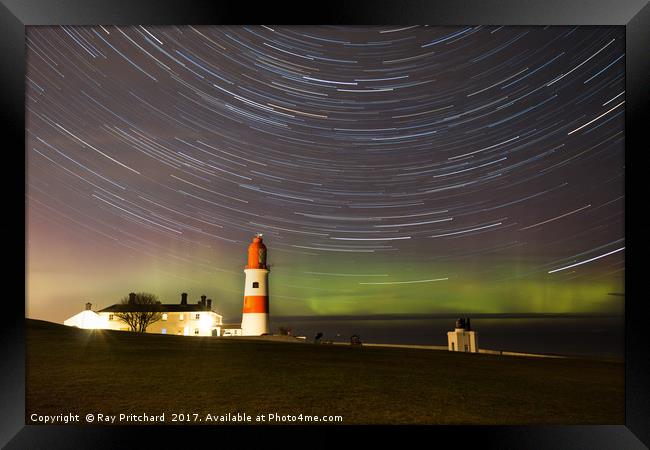 Aurora at Souter Lighthouse  Framed Print by Ray Pritchard