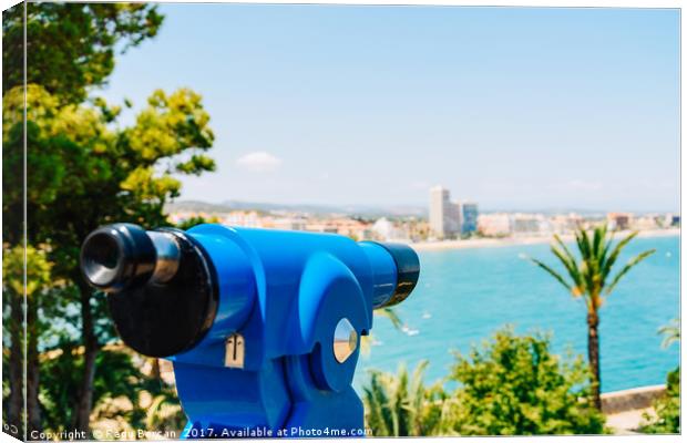 Blue Coin Operated Telescope Of Panoramic Tropical Canvas Print by Radu Bercan