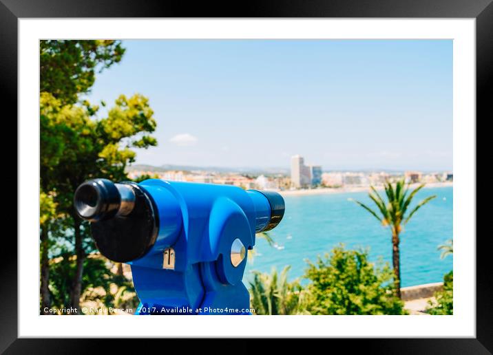 Blue Coin Operated Telescope Of Panoramic Tropical Framed Mounted Print by Radu Bercan