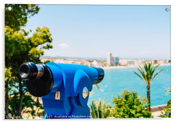 Blue Coin Operated Telescope Of Panoramic Tropical Acrylic by Radu Bercan