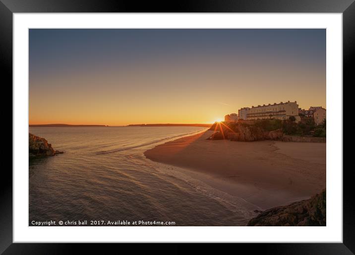 Tenby South Beach Sunset Framed Mounted Print by chris ball
