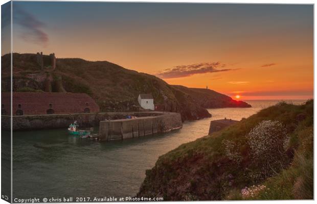 Sunset at Porthgain Harbour Canvas Print by chris ball