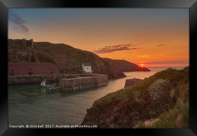Sunset at Porthgain Harbour Framed Print by chris ball