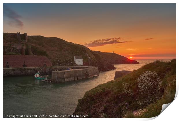 Sunset at Porthgain Harbour Print by chris ball
