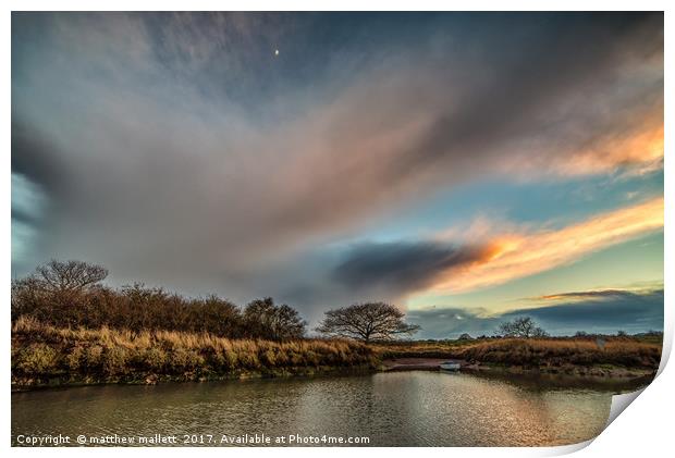 Moon And Storm Over Essex Backwaters Print by matthew  mallett