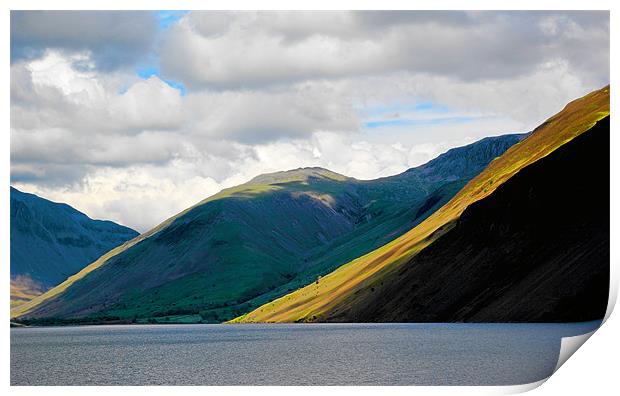 Lingmell and The Screes descend into Wastwater. Print by Kleve 