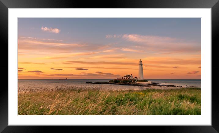 Sunset at St. Mary's Lighthouse Framed Mounted Print by Naylor's Photography