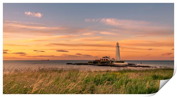 Sunset at St. Mary's Lighthouse Print by Naylor's Photography
