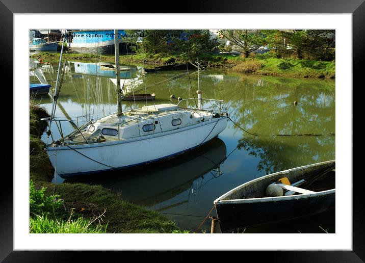 MOORED AT GWEEK Framed Mounted Print by andrew saxton