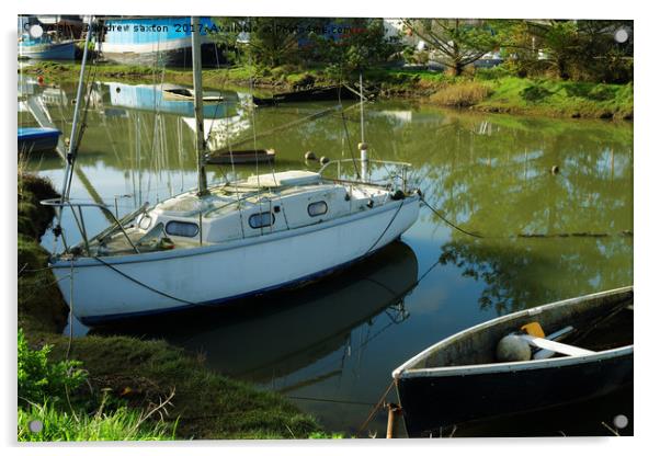 MOORED AT GWEEK Acrylic by andrew saxton