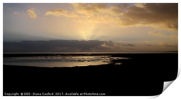 Flookburgh shore, Cumbria. Sunset, cockle pickers Print by DEE- Diana Cosford