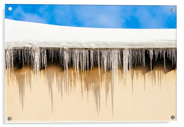 House Roof Covered In Snow And Dangerous Icicles Acrylic by Radu Bercan