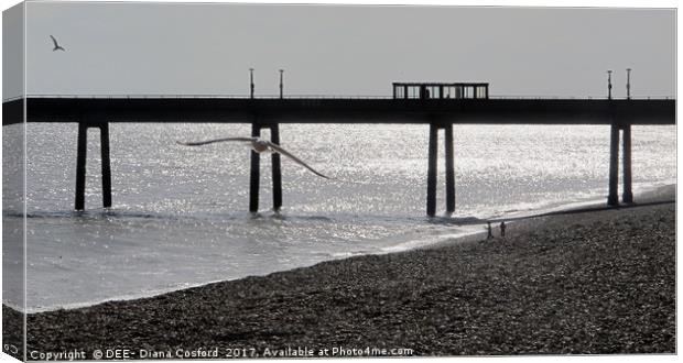Deal Pier, Kent coastline with seagull.            Canvas Print by DEE- Diana Cosford