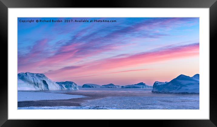 Sunset Over The Kangia Icefjord In Greenland Framed Mounted Print by Richard Burdon