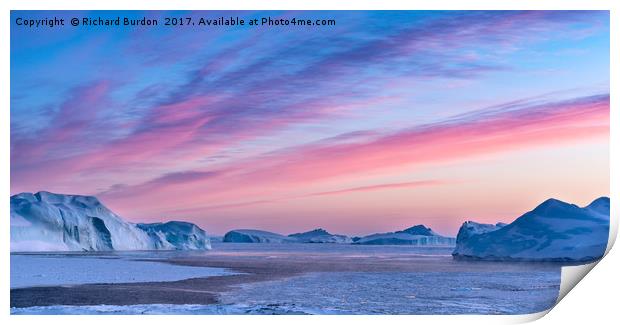 Sunset Over The Kangia Icefjord In Greenland Print by Richard Burdon