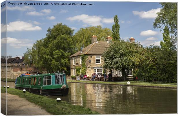 The Navigation Inn and Canal Boat Canvas Print by Len Brook