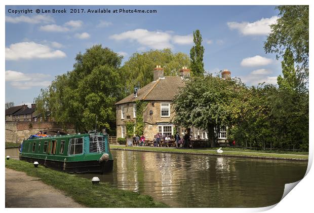 The Navigation Inn and Canal Boat Print by Len Brook