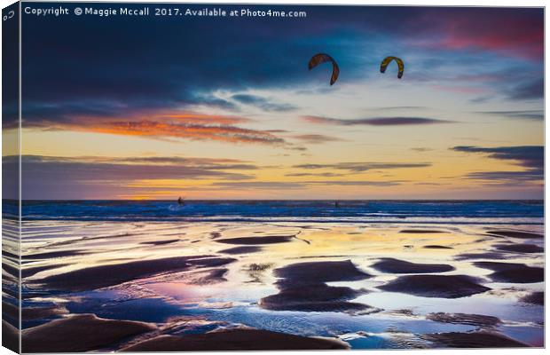 KiteSurfing, Widemouth, Cornwall Canvas Print by Maggie McCall