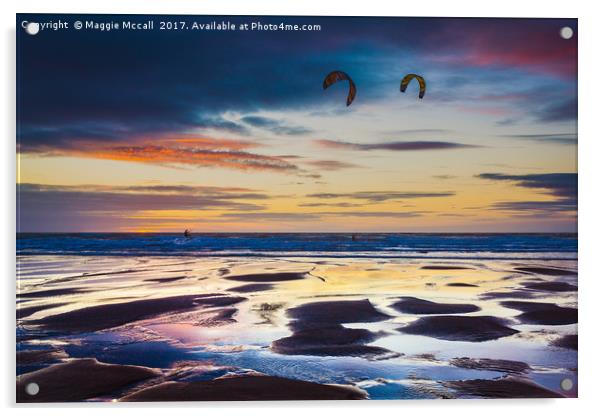 KiteSurfing, Widemouth, Cornwall Acrylic by Maggie McCall