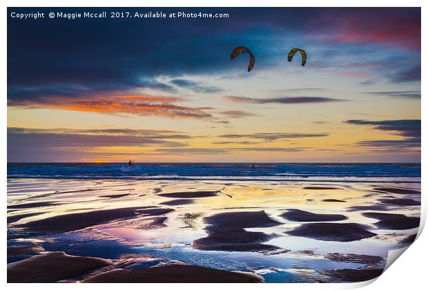 KiteSurfing, Widemouth, Cornwall Print by Maggie McCall