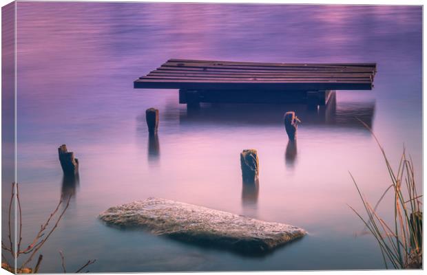 A Wooden Fishing Pontoon at sunset  Canvas Print by Andrew George