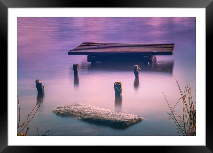 A Wooden Fishing Pontoon at sunset  Framed Mounted Print by Andrew George