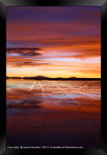 Sunset Journeys on the Salar de Uyuni Bolivia Vert Framed Print by James Brunker