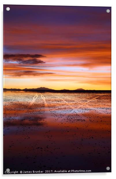 Sunset Journeys on the Salar de Uyuni Bolivia Vert Acrylic by James Brunker