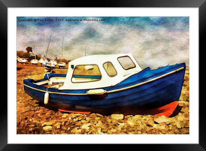 Blue and Red Boat Watercolour effect. Framed Mounted Print by Paul Cullen