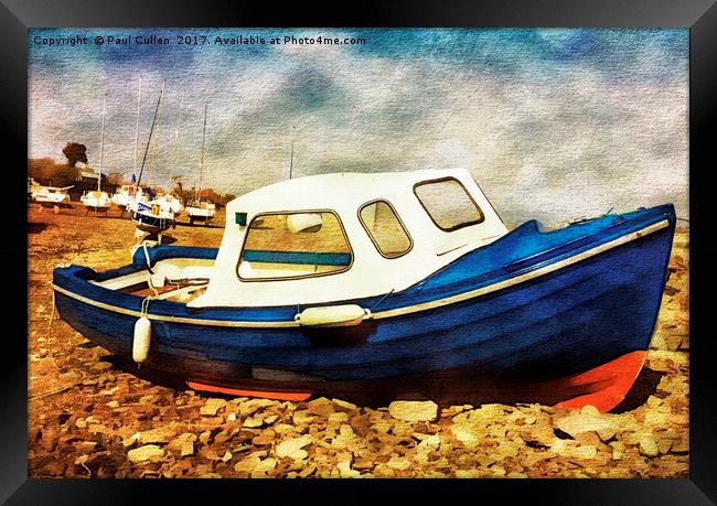 Blue and Red Boat Watercolour effect. Framed Print by Paul Cullen