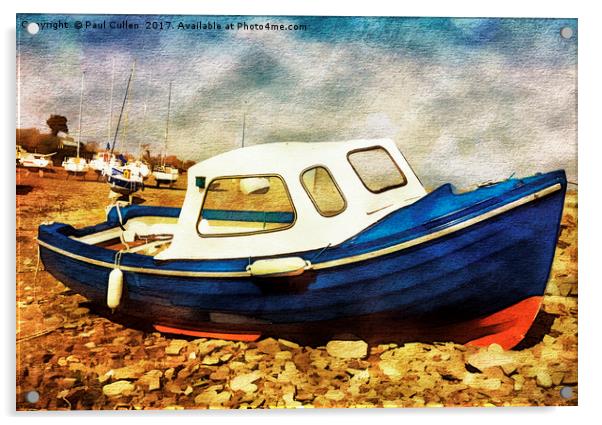 Blue and Red Boat Watercolour effect. Acrylic by Paul Cullen