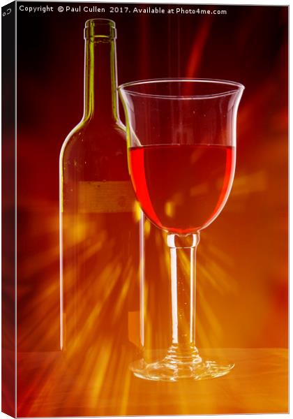 Wine Glass and Bottle with Flare. Canvas Print by Paul Cullen