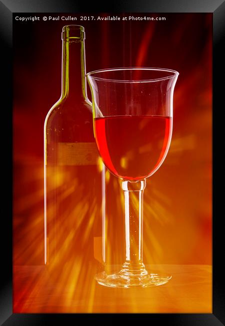 Wine Glass and Bottle with Flare. Framed Print by Paul Cullen