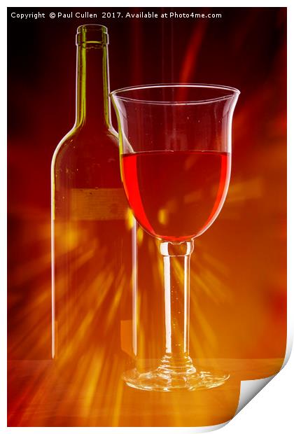 Wine Glass and Bottle with Flare. Print by Paul Cullen
