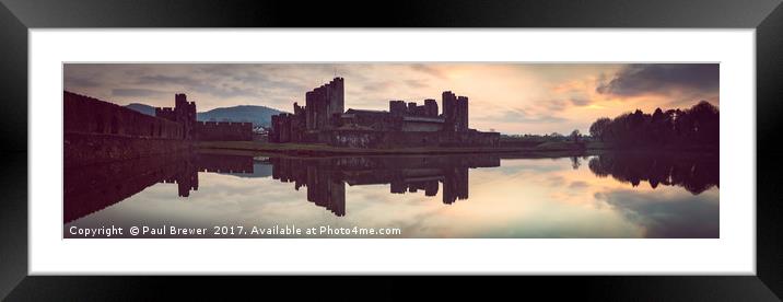 Caerphilly Castle at Sunset  Framed Mounted Print by Paul Brewer
