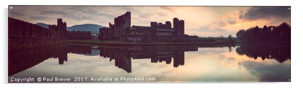 Caerphilly Castle at Sunset  Acrylic by Paul Brewer