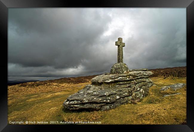 Memorial Cross at Babeny Dartmoor Framed Print by Nick Jenkins