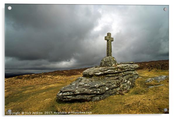 Memorial Cross at Babeny Dartmoor Acrylic by Nick Jenkins