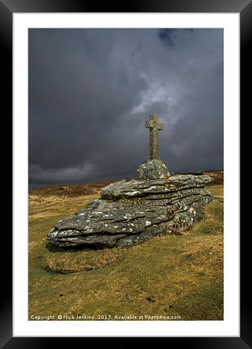 Babeny Memorial Cross on Dartmoor Framed Mounted Print by Nick Jenkins