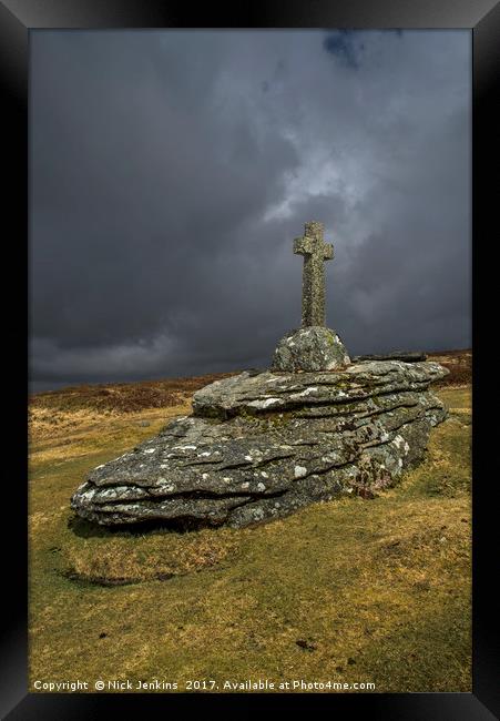 Babeny Memorial Cross on Dartmoor Framed Print by Nick Jenkins