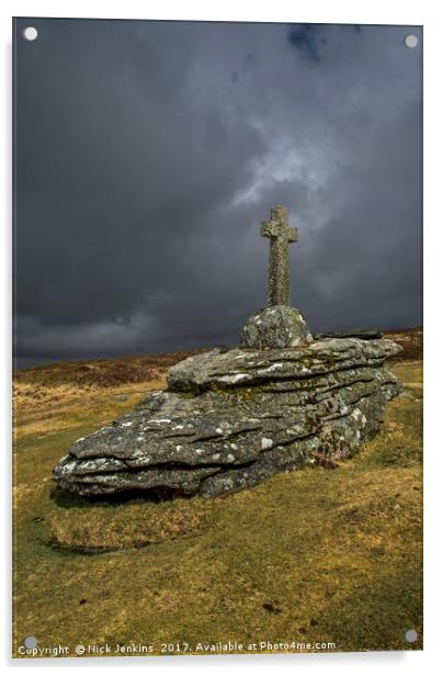 Babeny Memorial Cross on Dartmoor Acrylic by Nick Jenkins