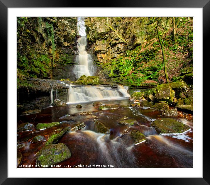 Mill Gill Force Waterfall Framed Mounted Print by George Hopkins