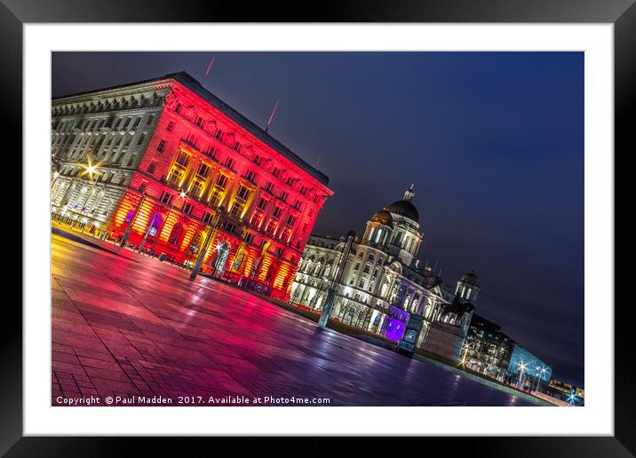 Liverpool Pier Head at Night Framed Mounted Print by Paul Madden