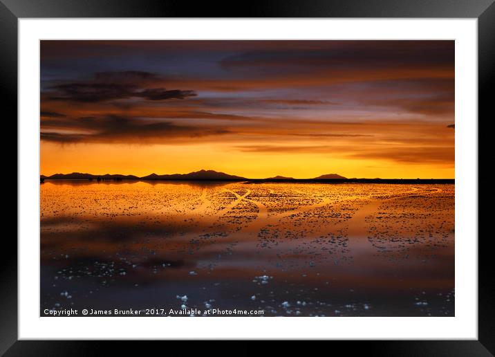 Golden Sunset on the Salar de Uyuni Bolivia Framed Mounted Print by James Brunker