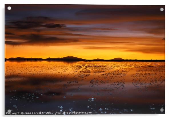 Golden Sunset on the Salar de Uyuni Bolivia Acrylic by James Brunker